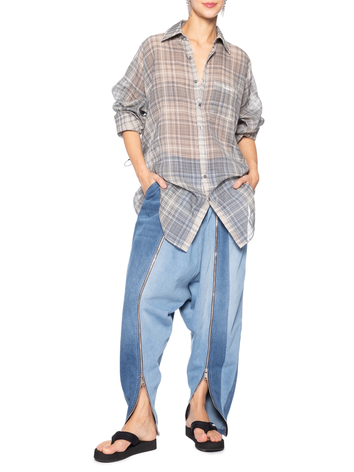 Camisa Feminina Zero Waste Checked Cinza Coperni