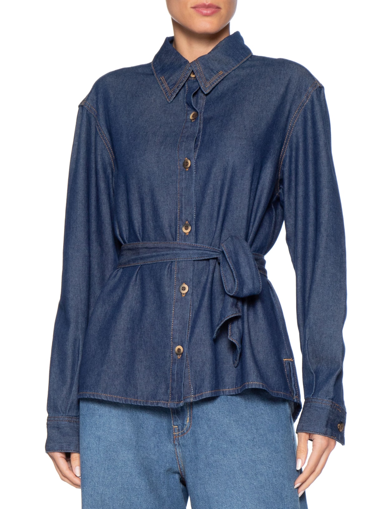 Camisa Jeans com Amarração Feminina Azul Dress To