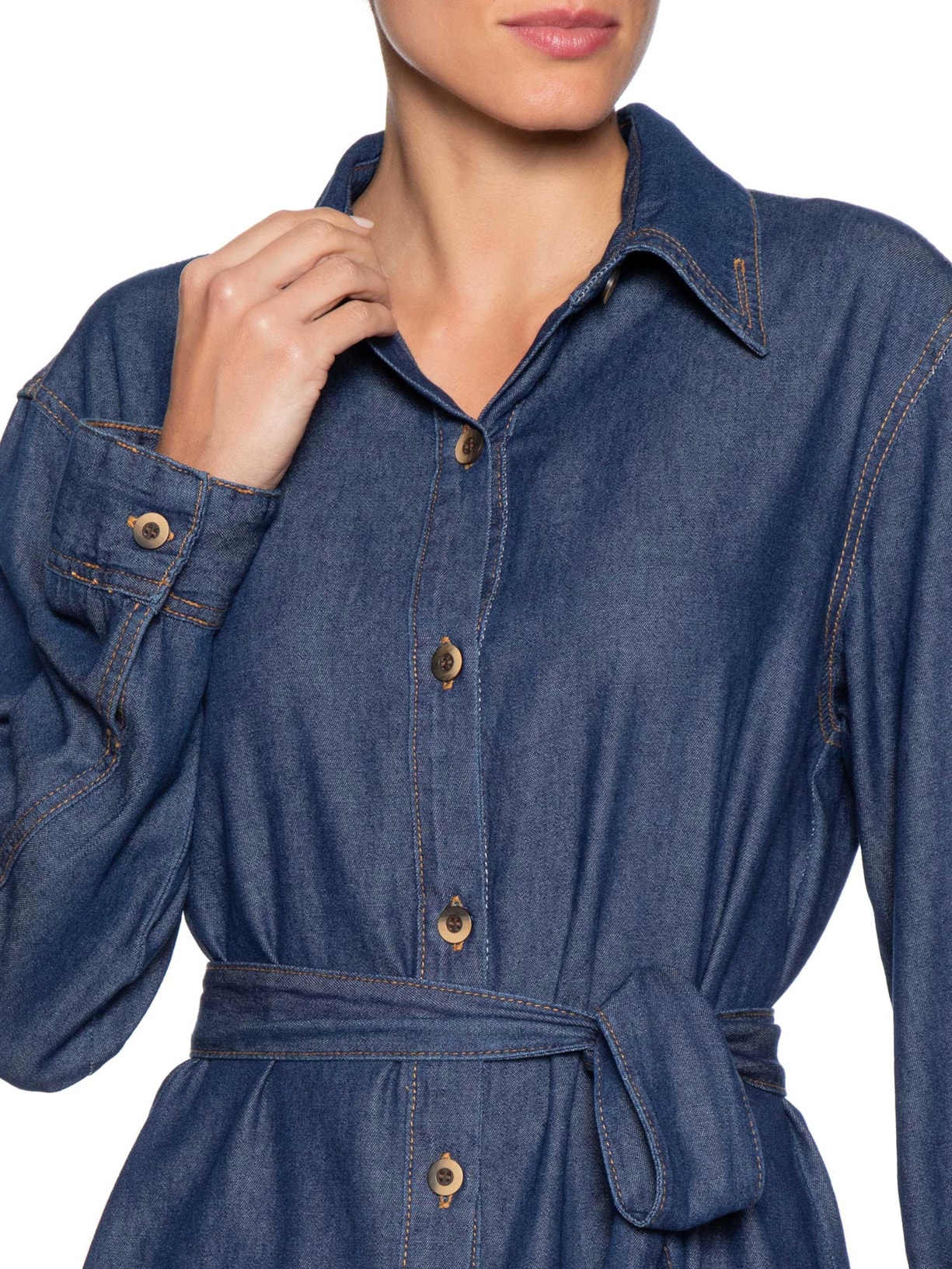 Camisa Jeans com Amarração Feminina Azul Dress To