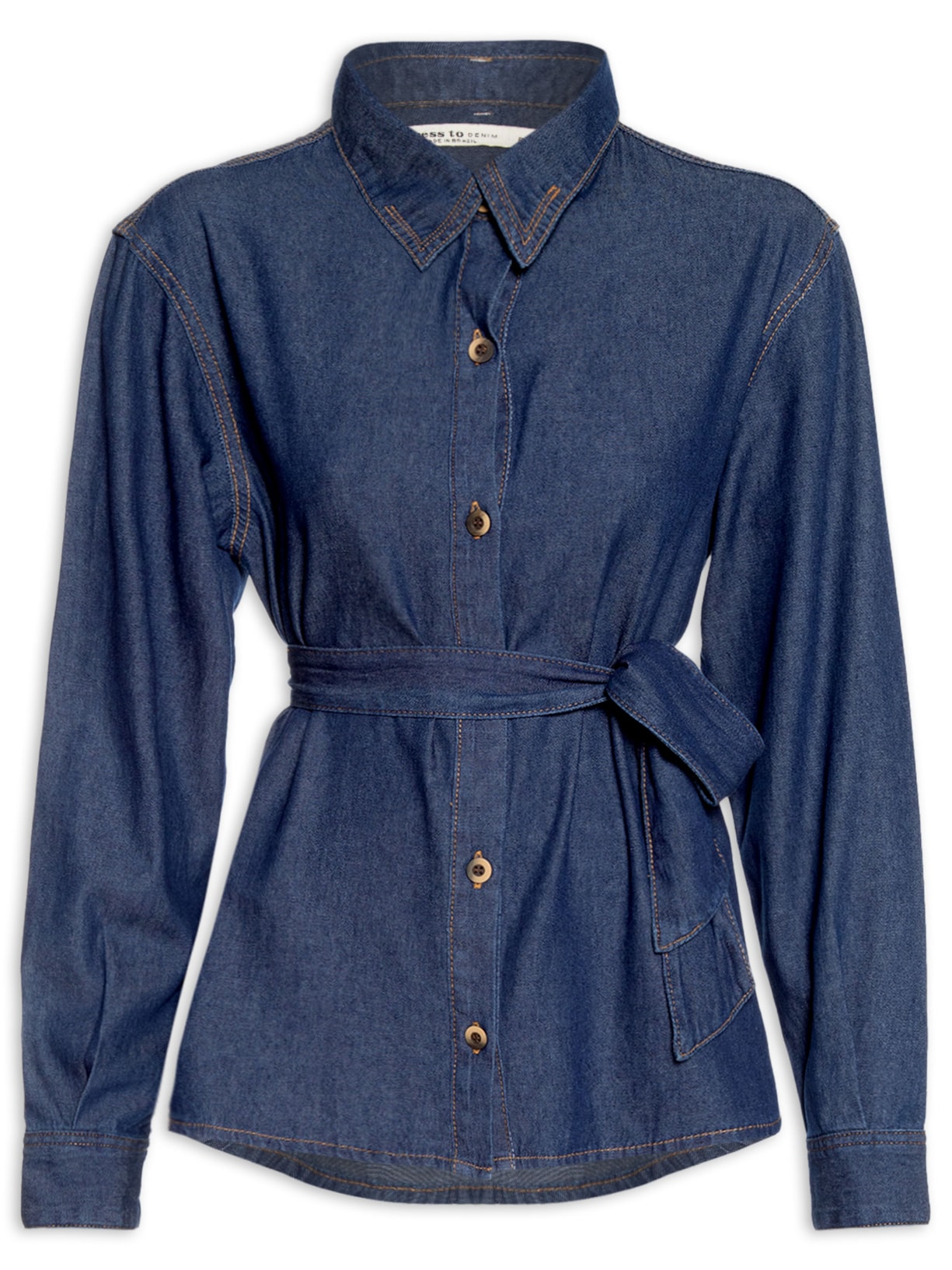 Camisa Jeans com Amarração Feminina – Azul