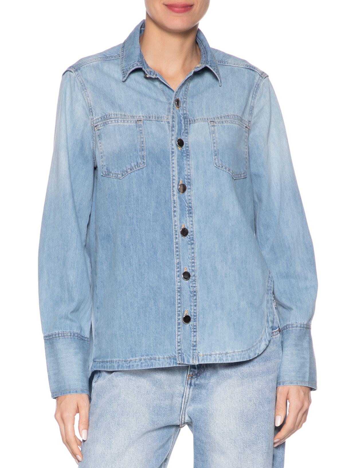 Camisa Jeans Feminina Detalhe Ondas Azul Animale