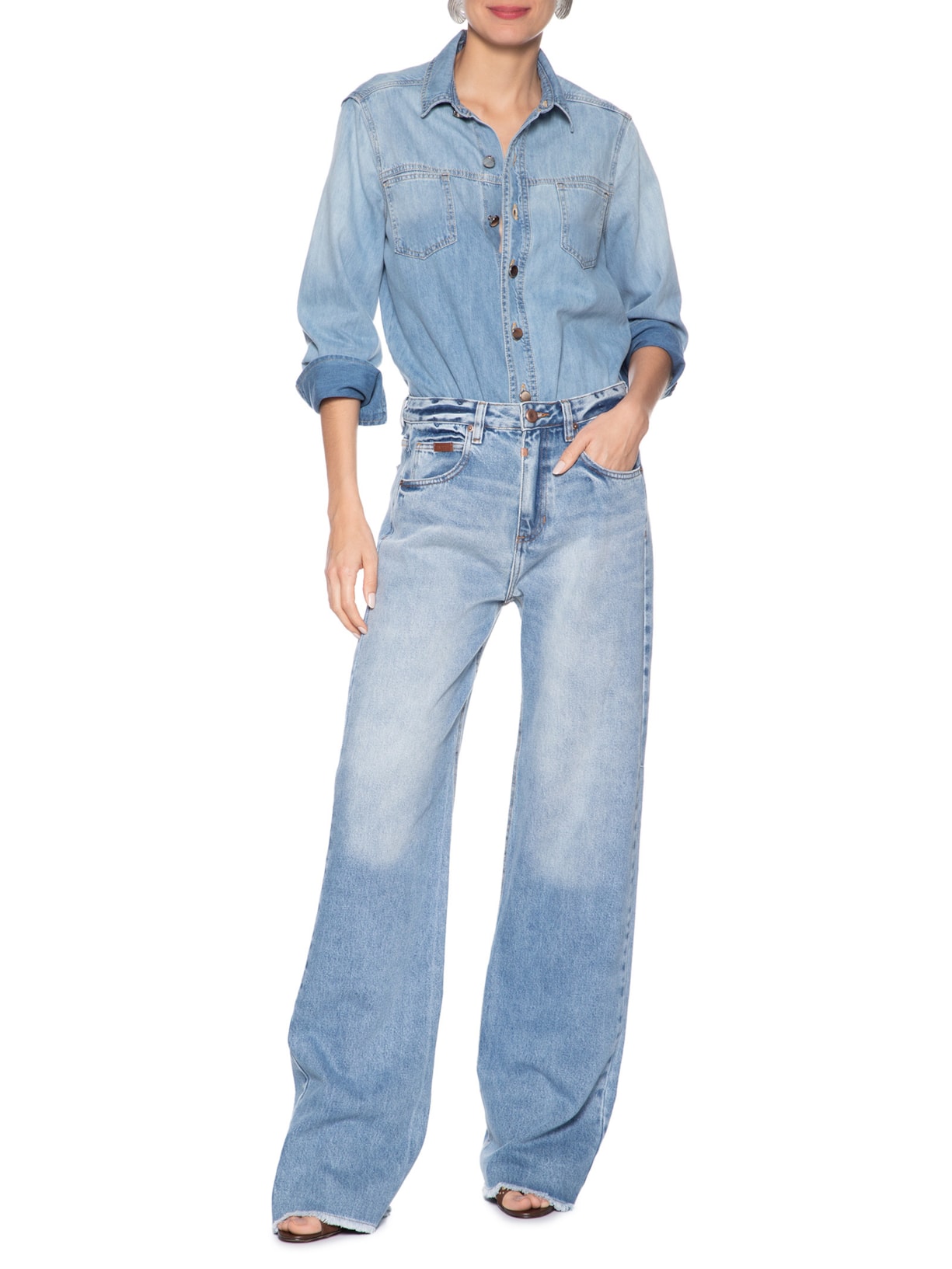 Camisa Jeans Feminina Detalhe Ondas Azul Animale