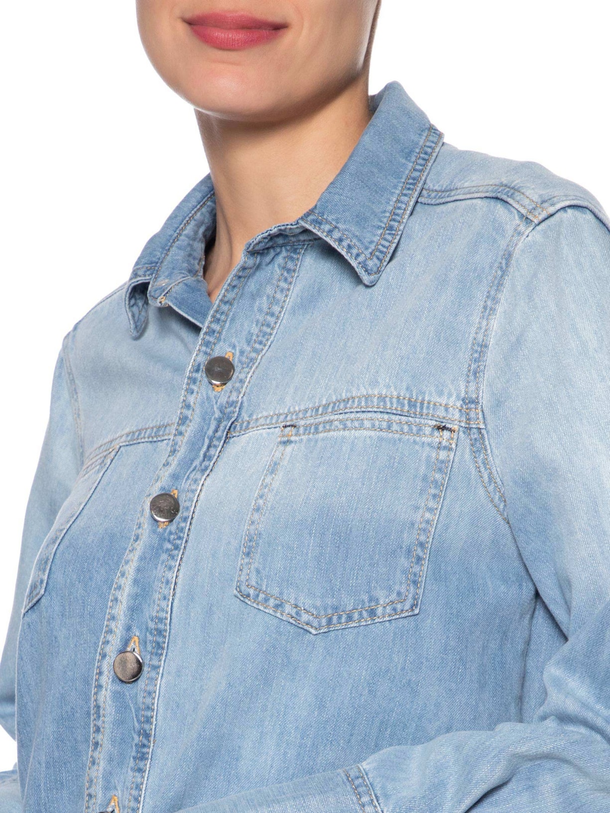 Camisa Jeans Feminina Detalhe Ondas Azul Animale