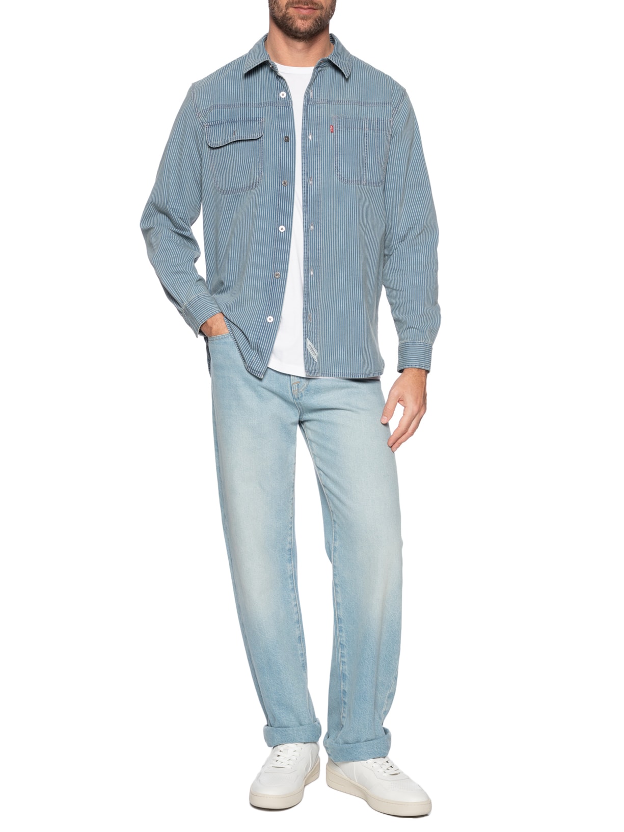 Camisa Jeans Masculina Long Sleeve Auburn Worker Azul Levi's