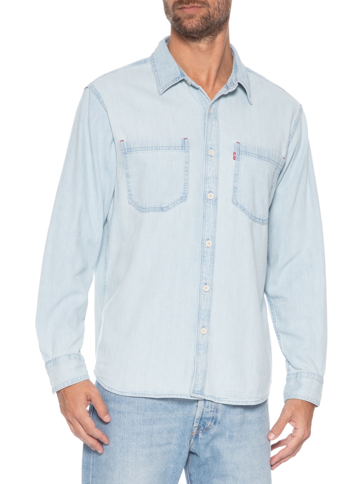 Camisa Jeans Masculina Relaxed Fit Mariposa Worker  Azul Claro Levi's