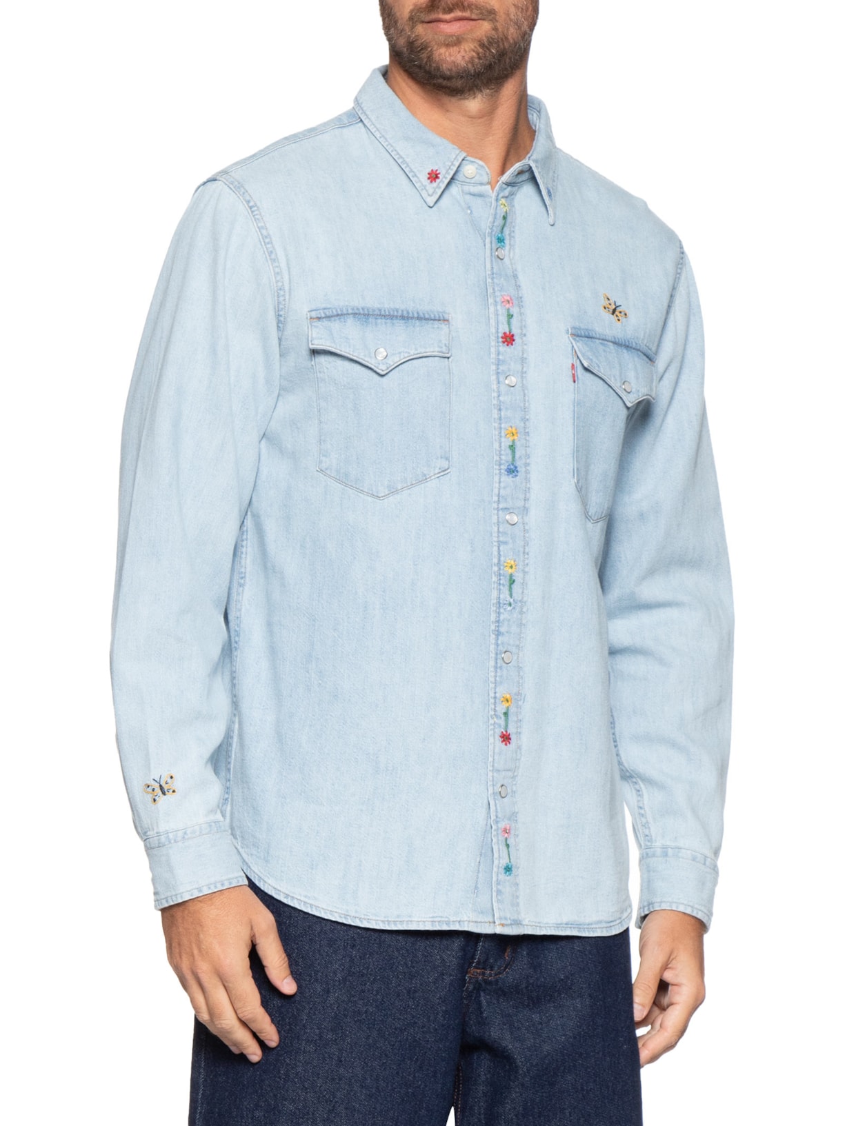 Camisa Jeans Masculina Relaxed Fit Western Flowers Azul Levi's