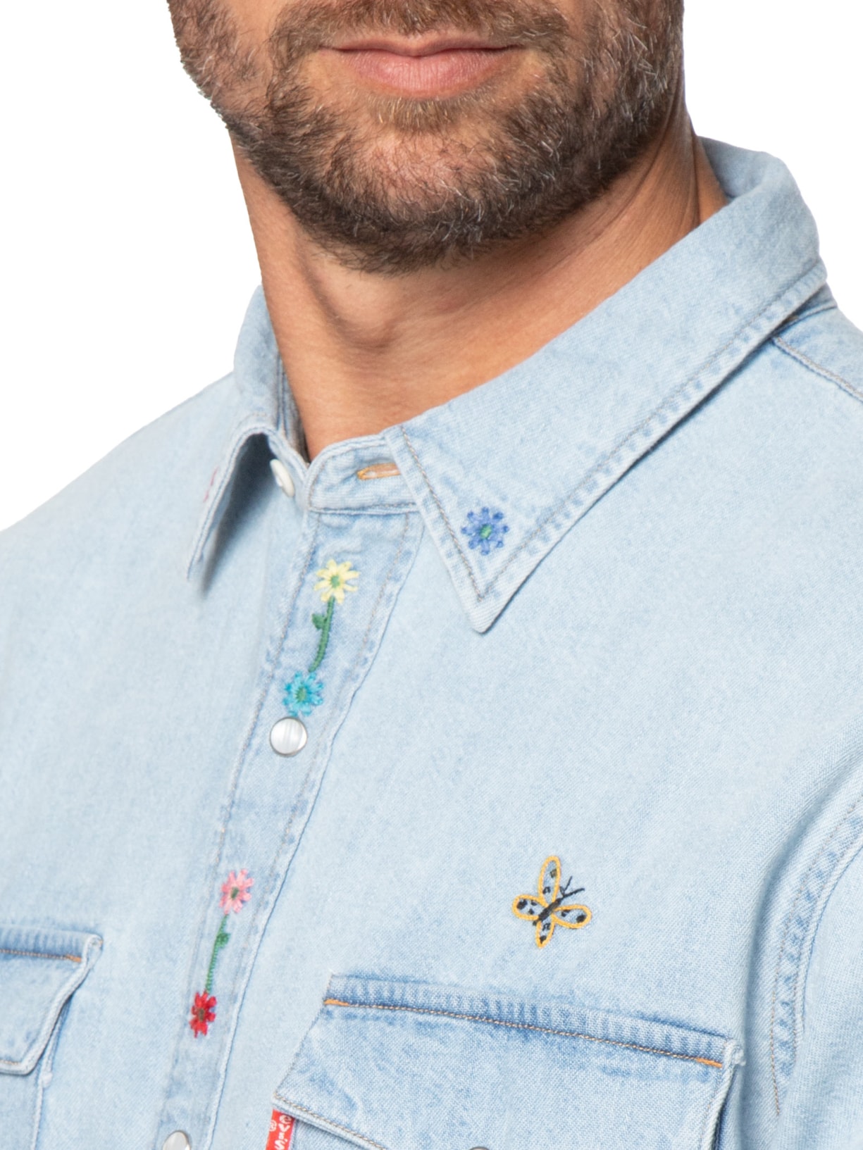 Camisa Jeans Masculina Relaxed Fit Western Flowers Azul Levi's