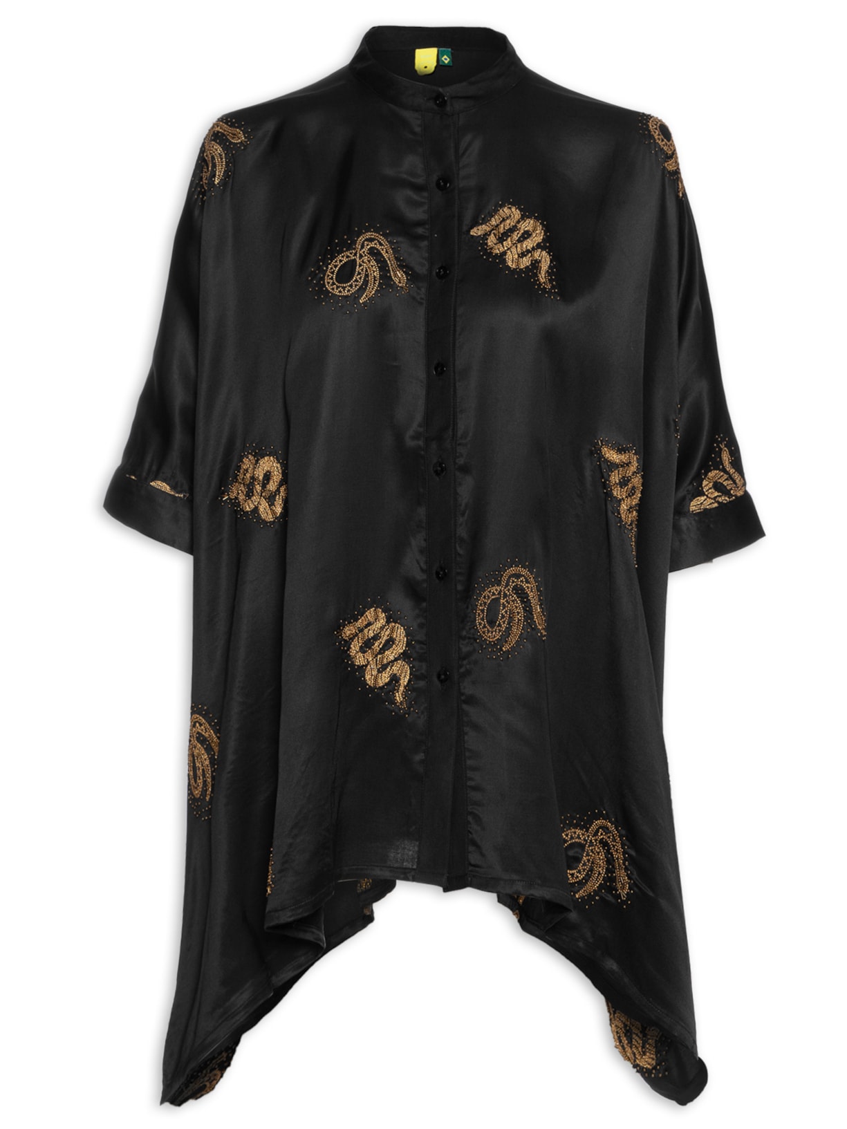 Camisa Kimono Feminina Bordada Cobra Cobral - Preto