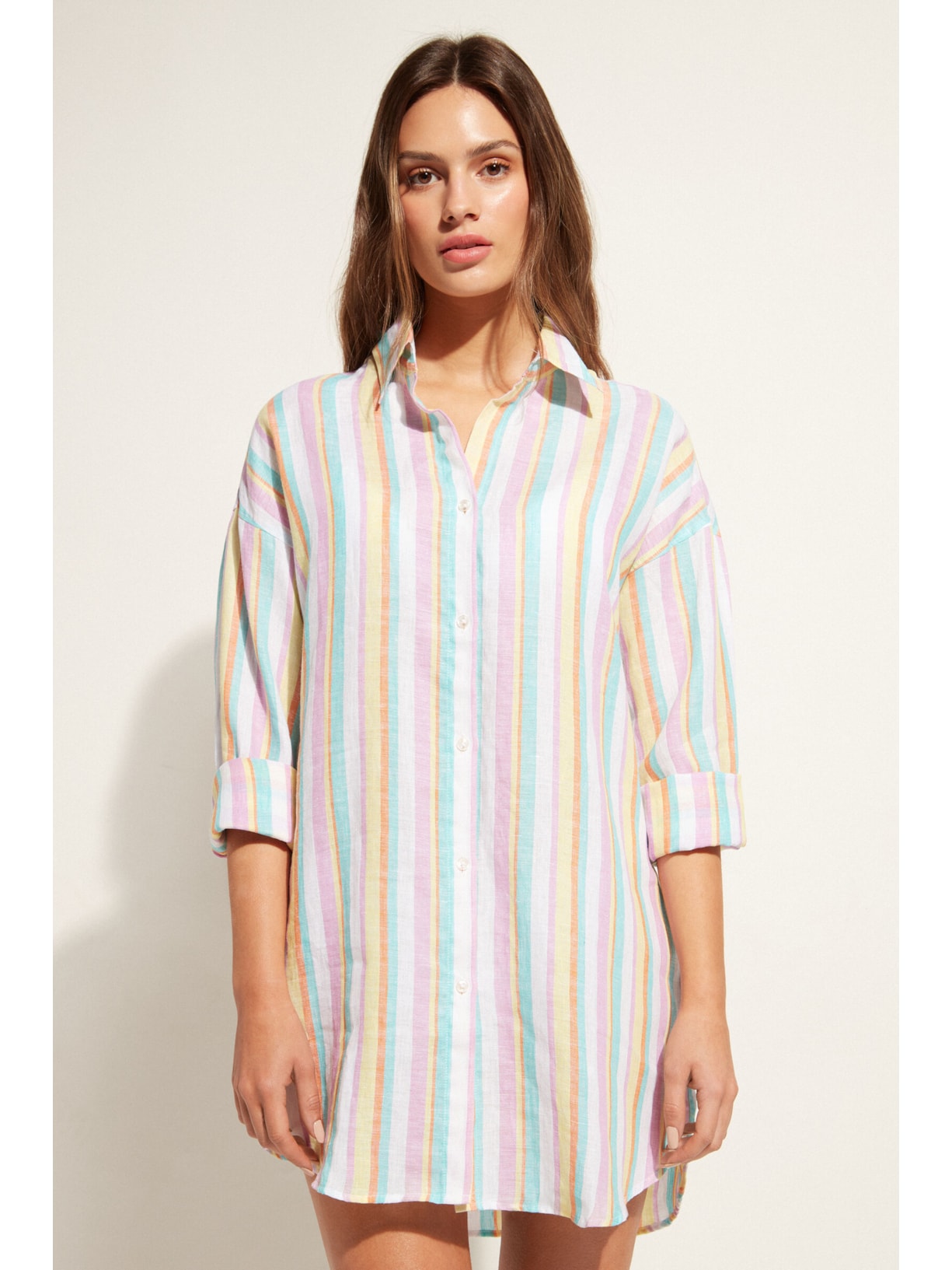 Camisa Listrada Em Linho Amarelo Calzedonia