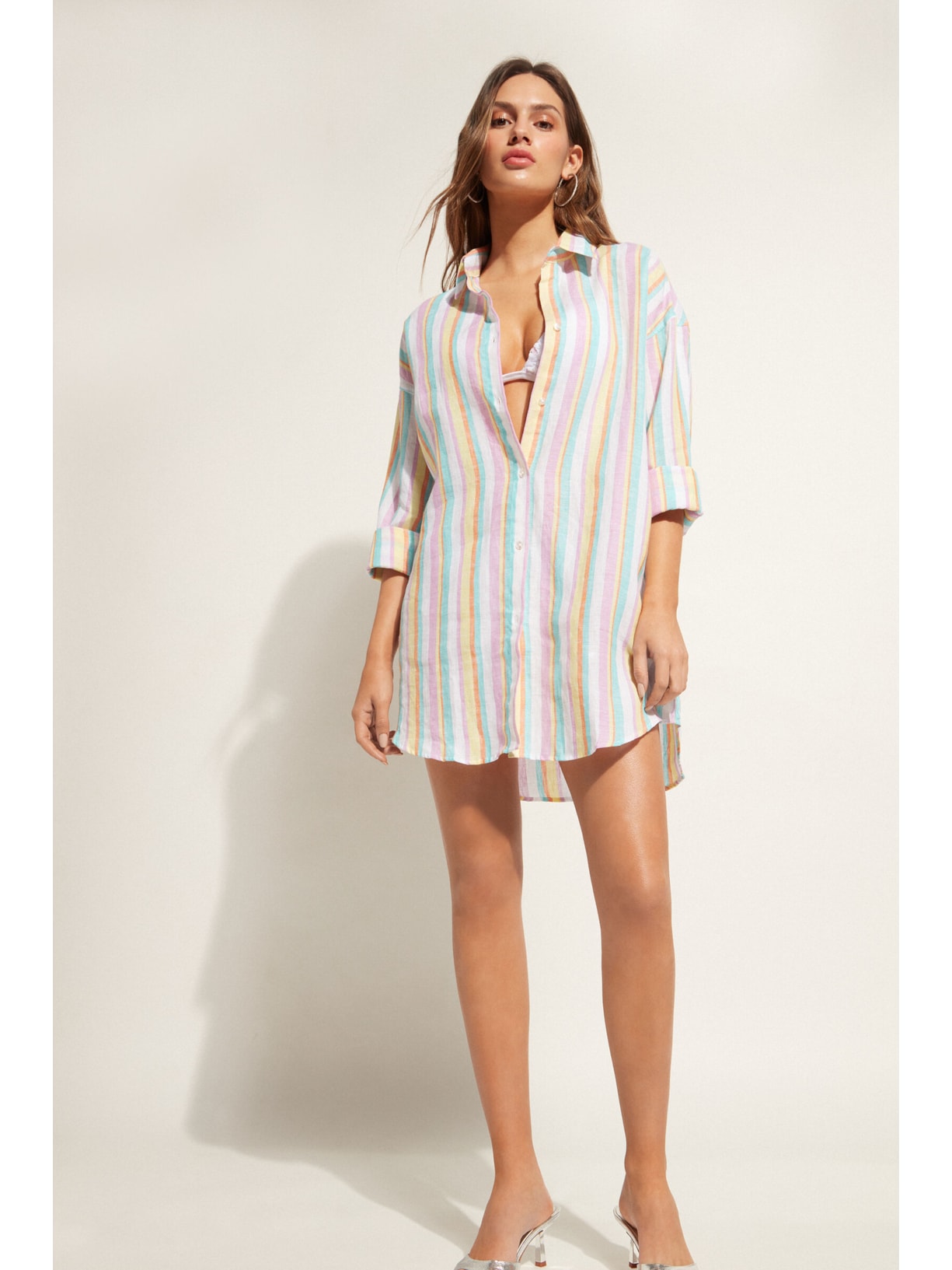 Camisa Listrada Em Linho Amarelo Calzedonia