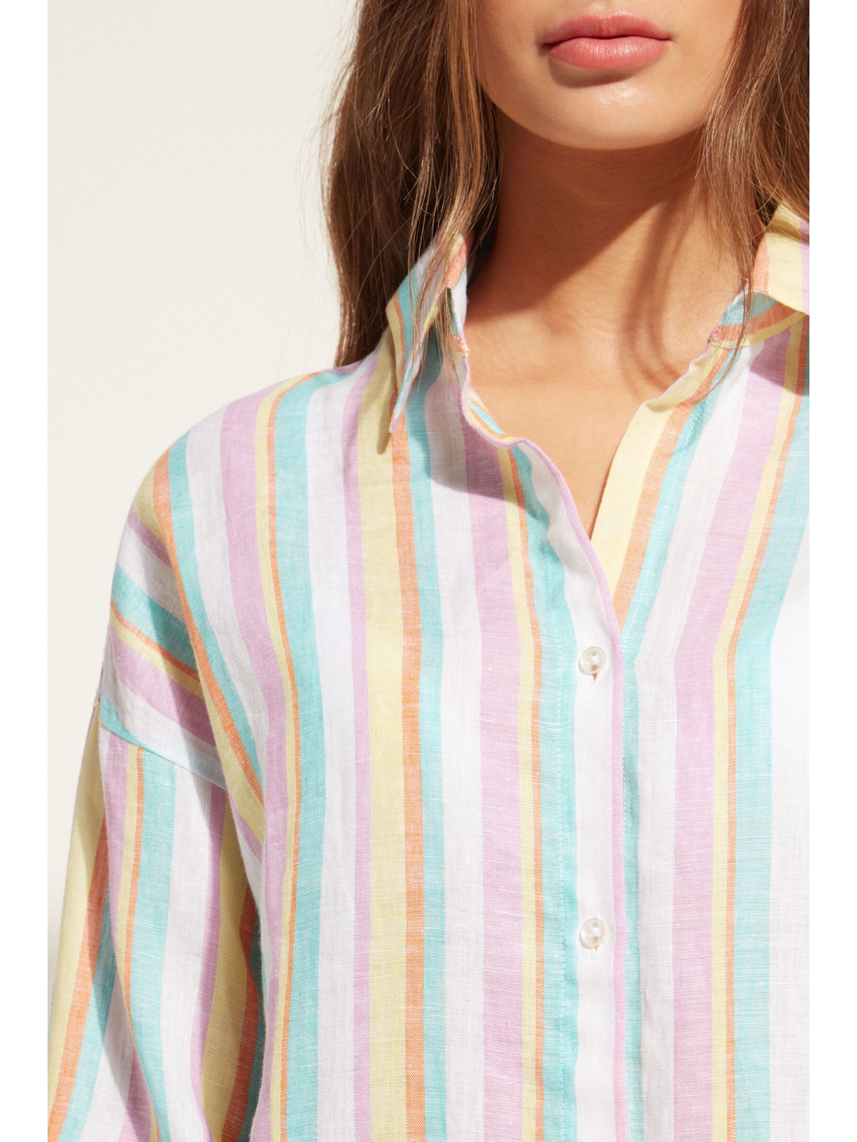 Camisa Listrada Em Linho Amarelo Calzedonia