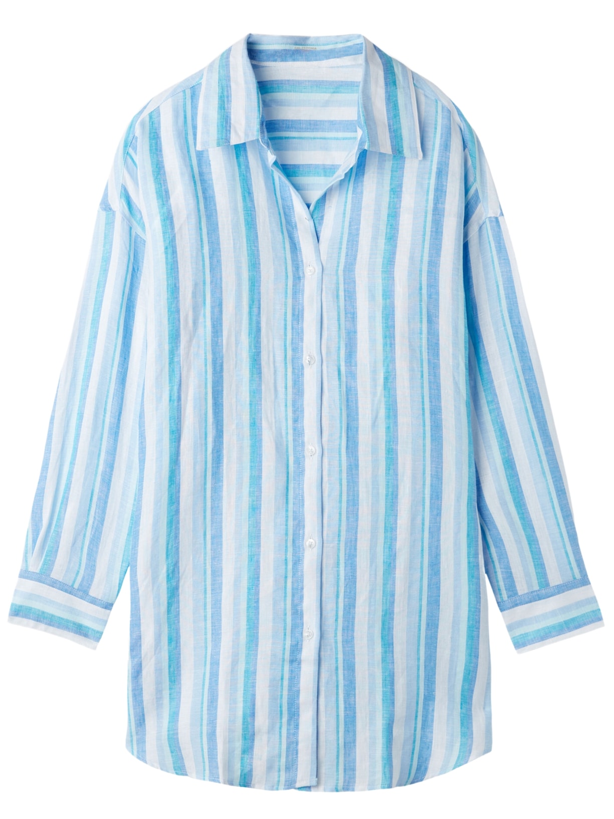 Camisa Listrada Em Linho - Azul