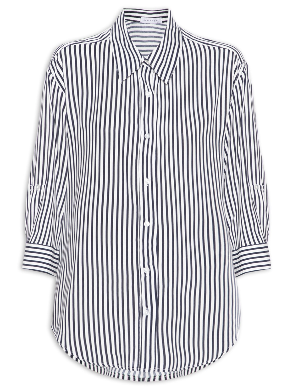 Camisa Listrada Feminina Azul Market 33