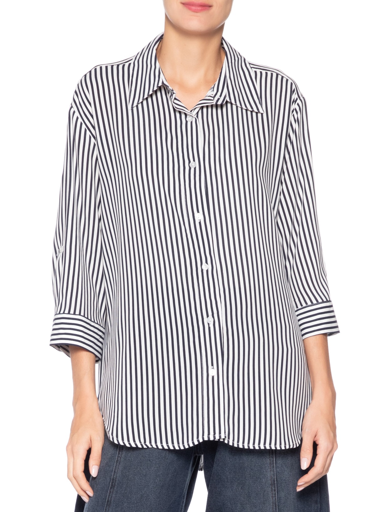 Camisa Listrada Feminina Azul Market 33