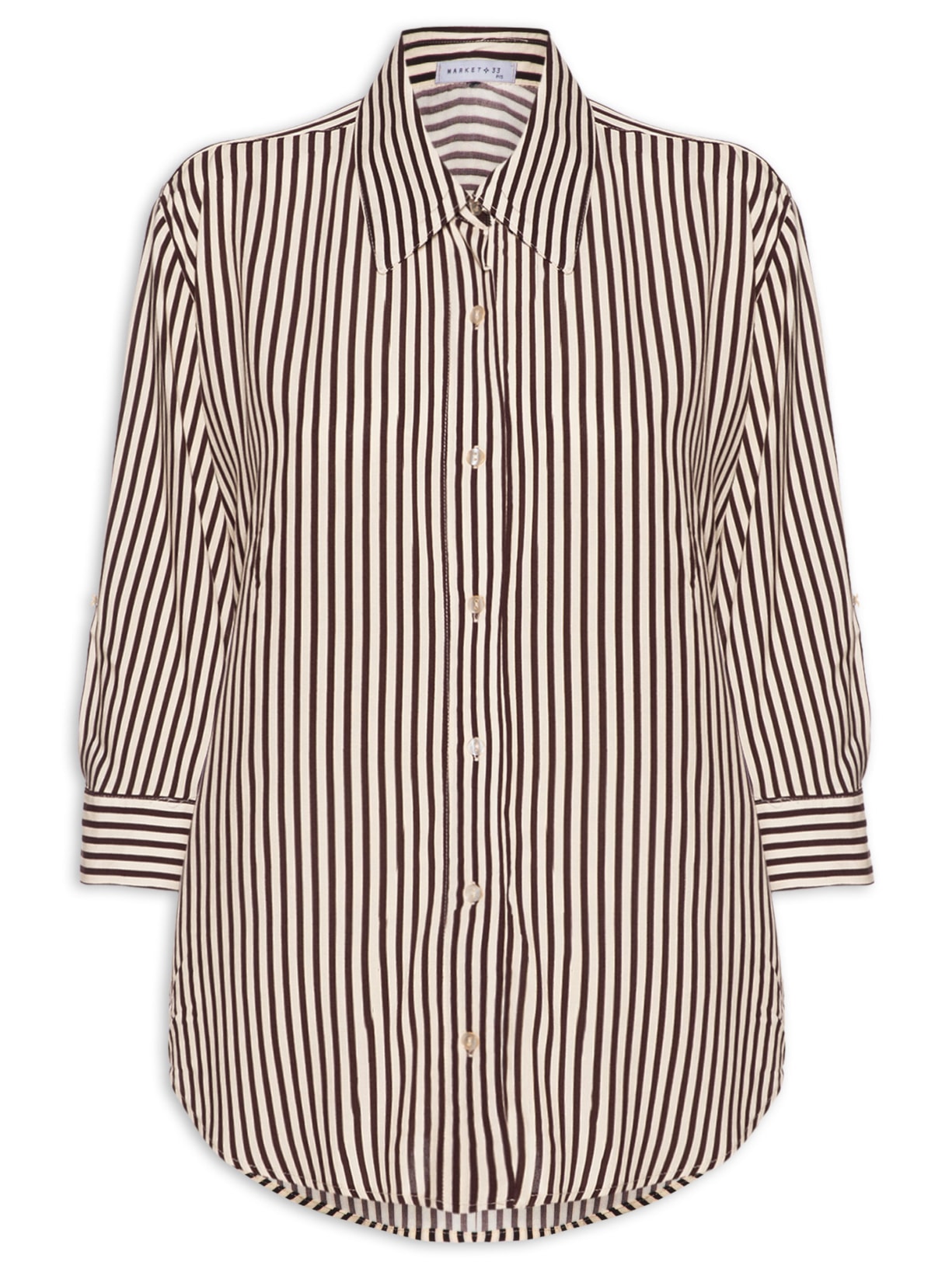 Camisa Listrada Feminina Marrom Market 33