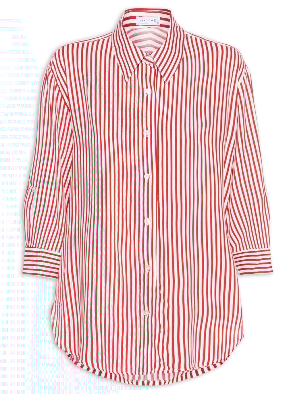Camisa Listrada Feminina Vermelho Market 33