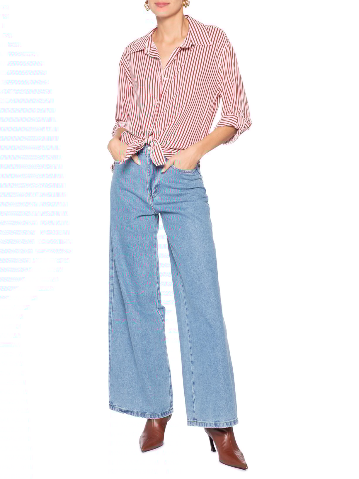 Camisa Listrada Feminina Vermelho Market 33