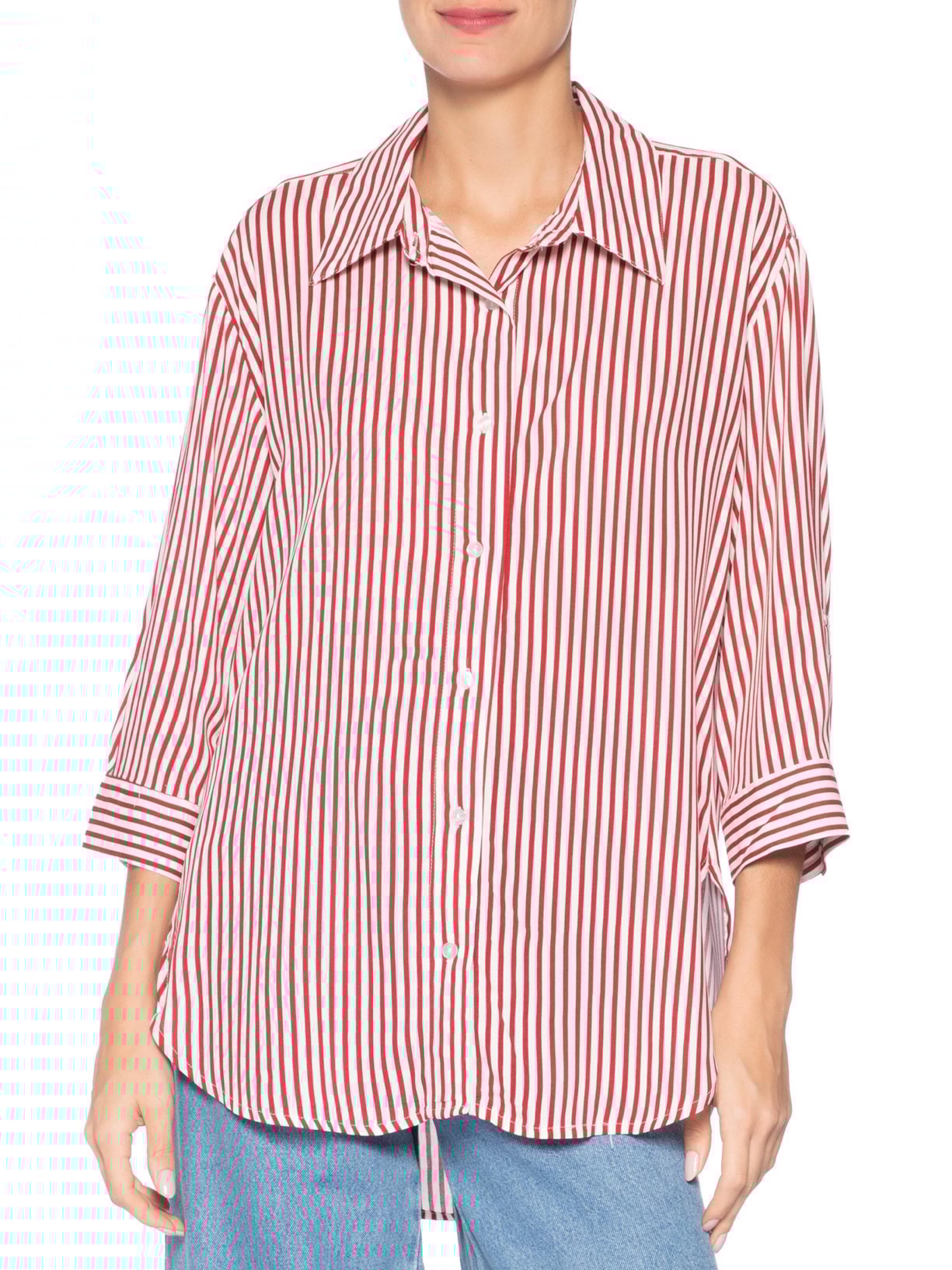 Camisa Listrada Feminina Vermelho Market 33