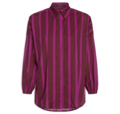 Camisa Long Voil Listrado Feminina – Rosa