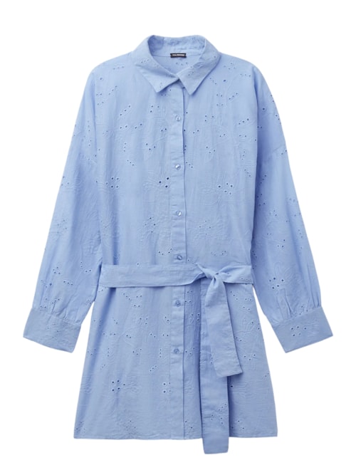 Camisa Longa Com Bordado Sangallo - Azul
