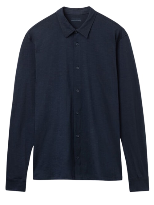 Camisa Manga Comprida Em Algodão Slub - Azul