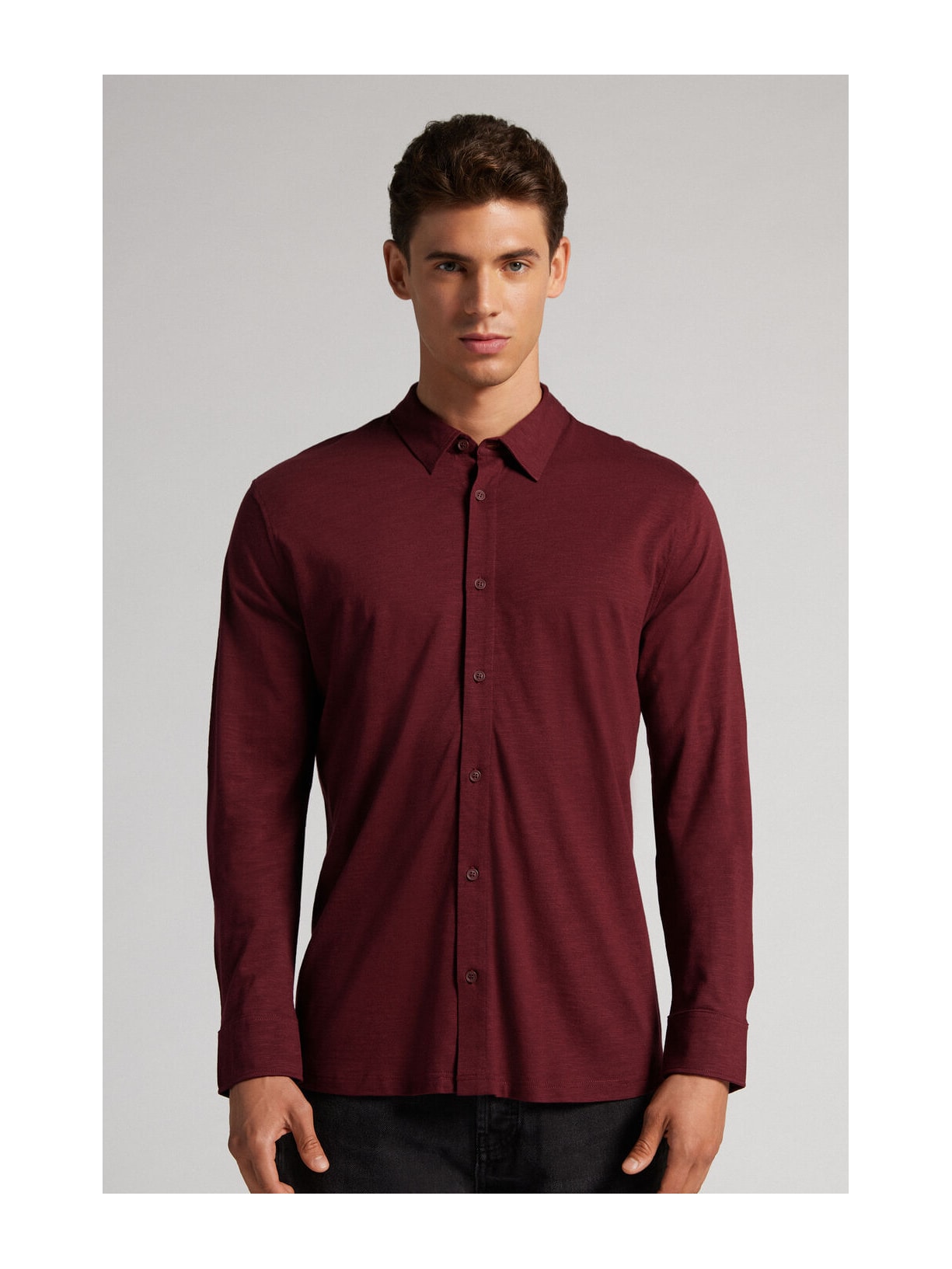 Camisa Manga Comprida Em Algodão Slub Vermelho Intimissimi