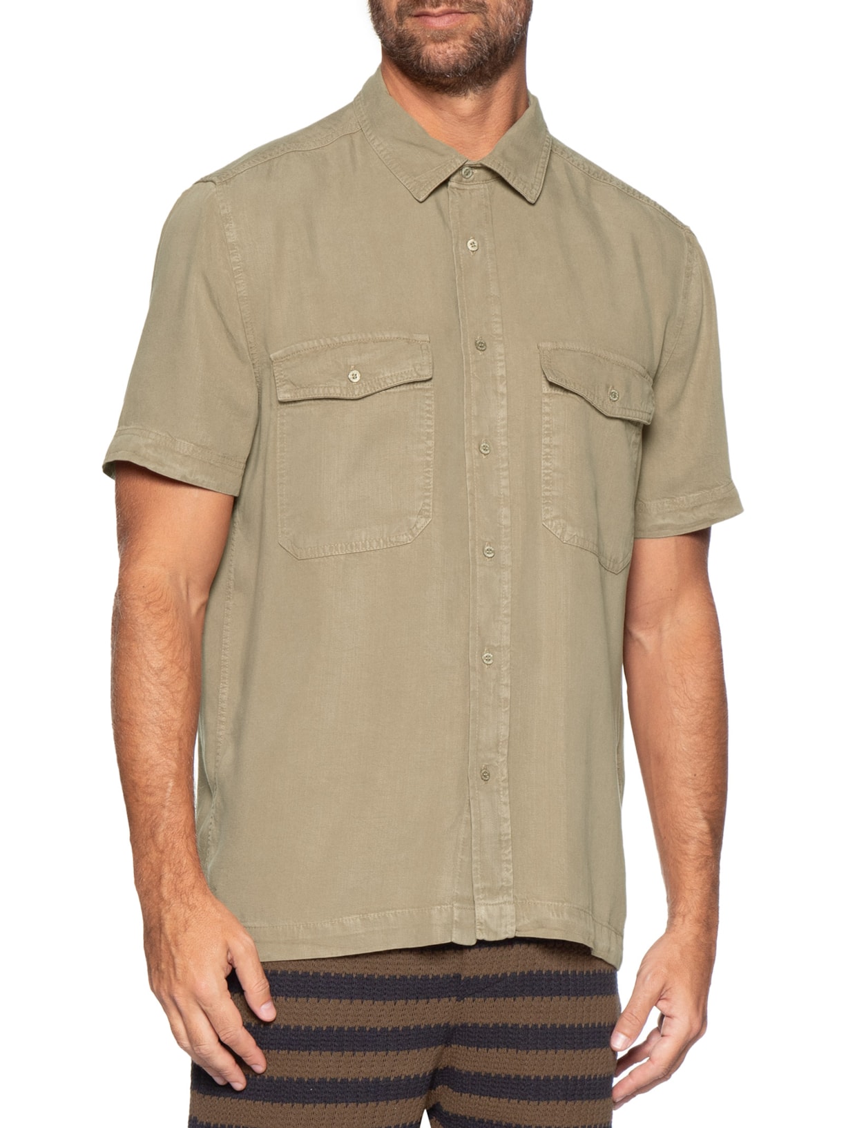 Camisa Manga Curta Masculina Used Utility Bege Osklen