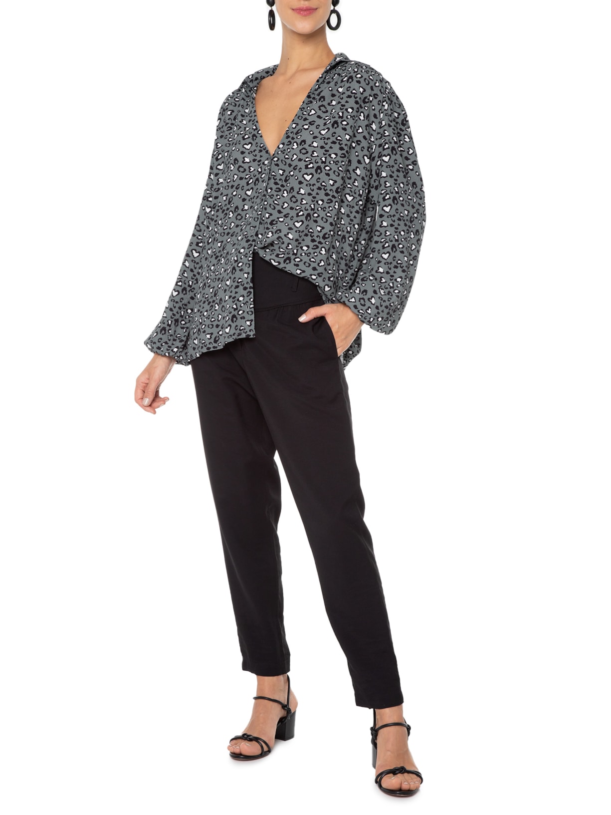 Camisa Manga Longa Animal Heart Cinza Twenty Four Seven