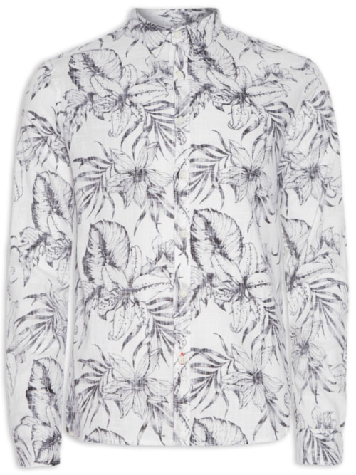Camisa Manga Longa Estampada - Branco