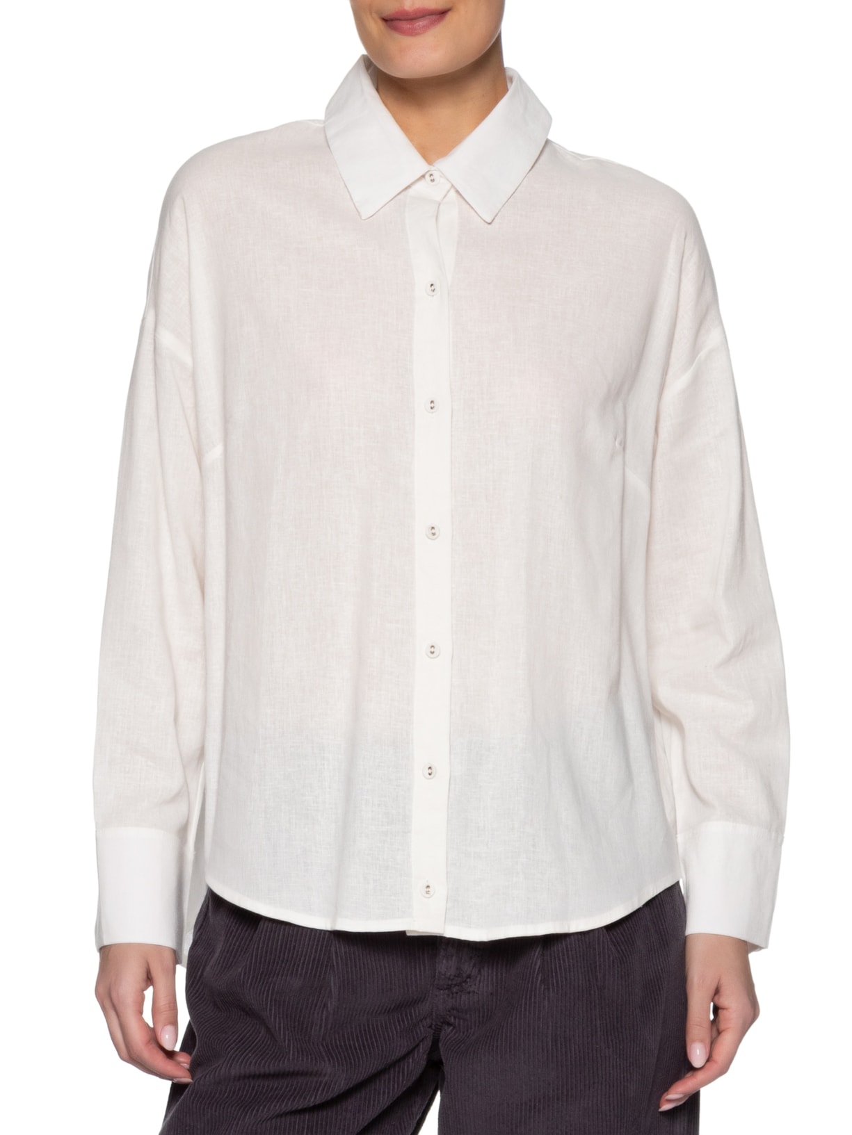 Camisa Manga Longa Feminina   Branco Maria Filó
