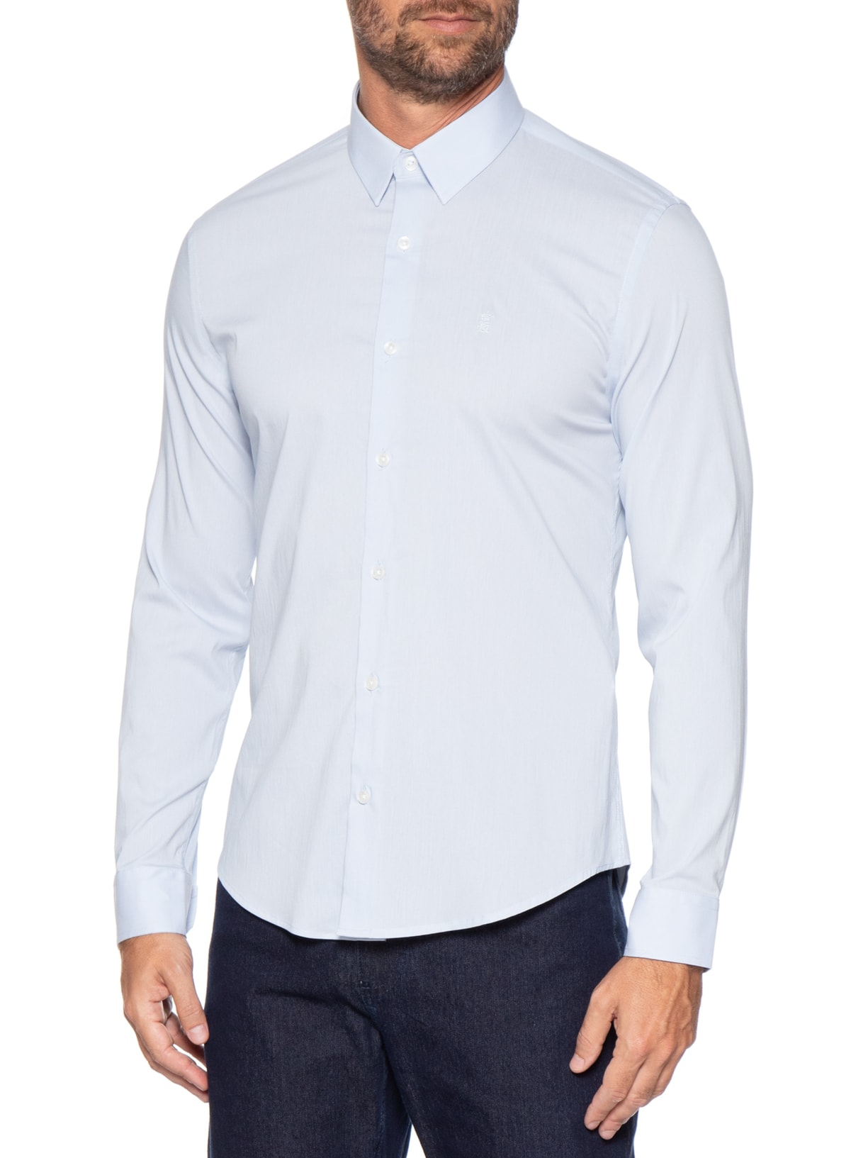 Camisa Manga Longa Tricoline Elastano Lisa Azul Sergio K