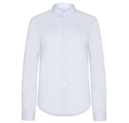 Camisa Manga Longa Tricoline Elastano Lisa - Azul