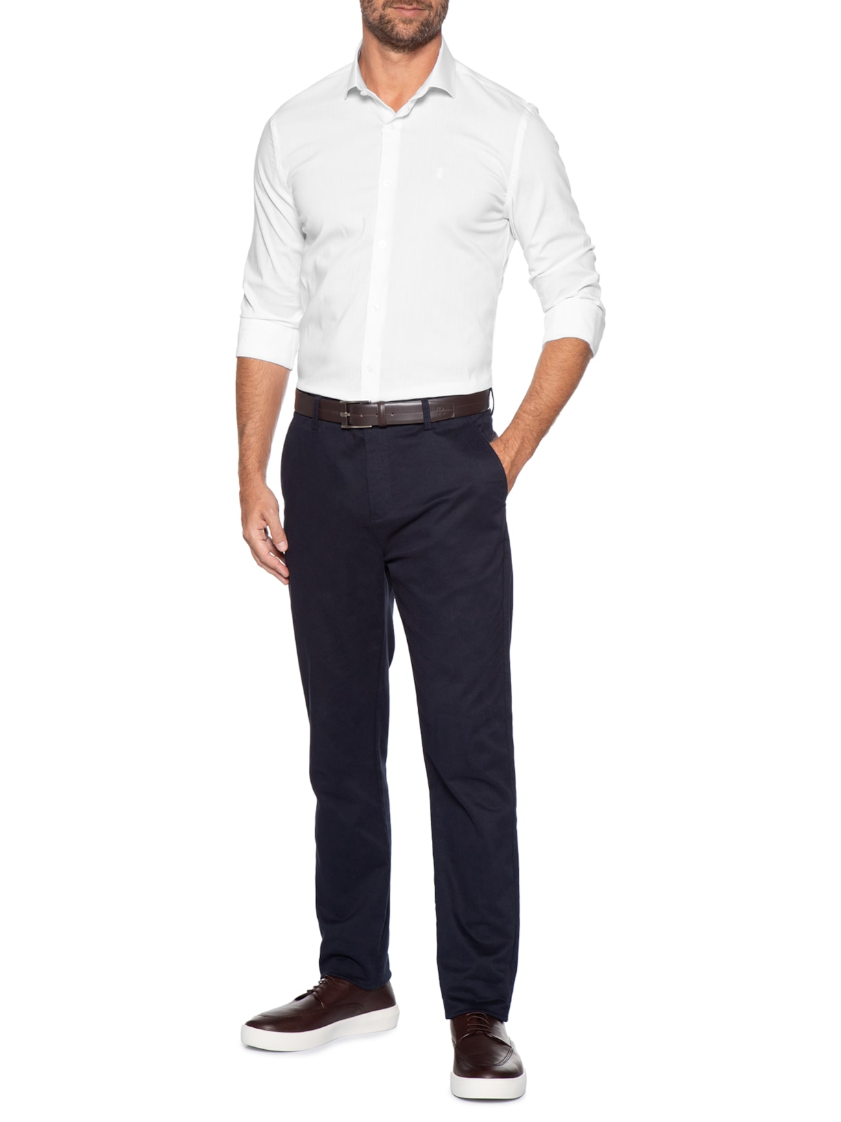 Camisa Manga Longa Tricoline Elastano Lisa Branco Sergio K