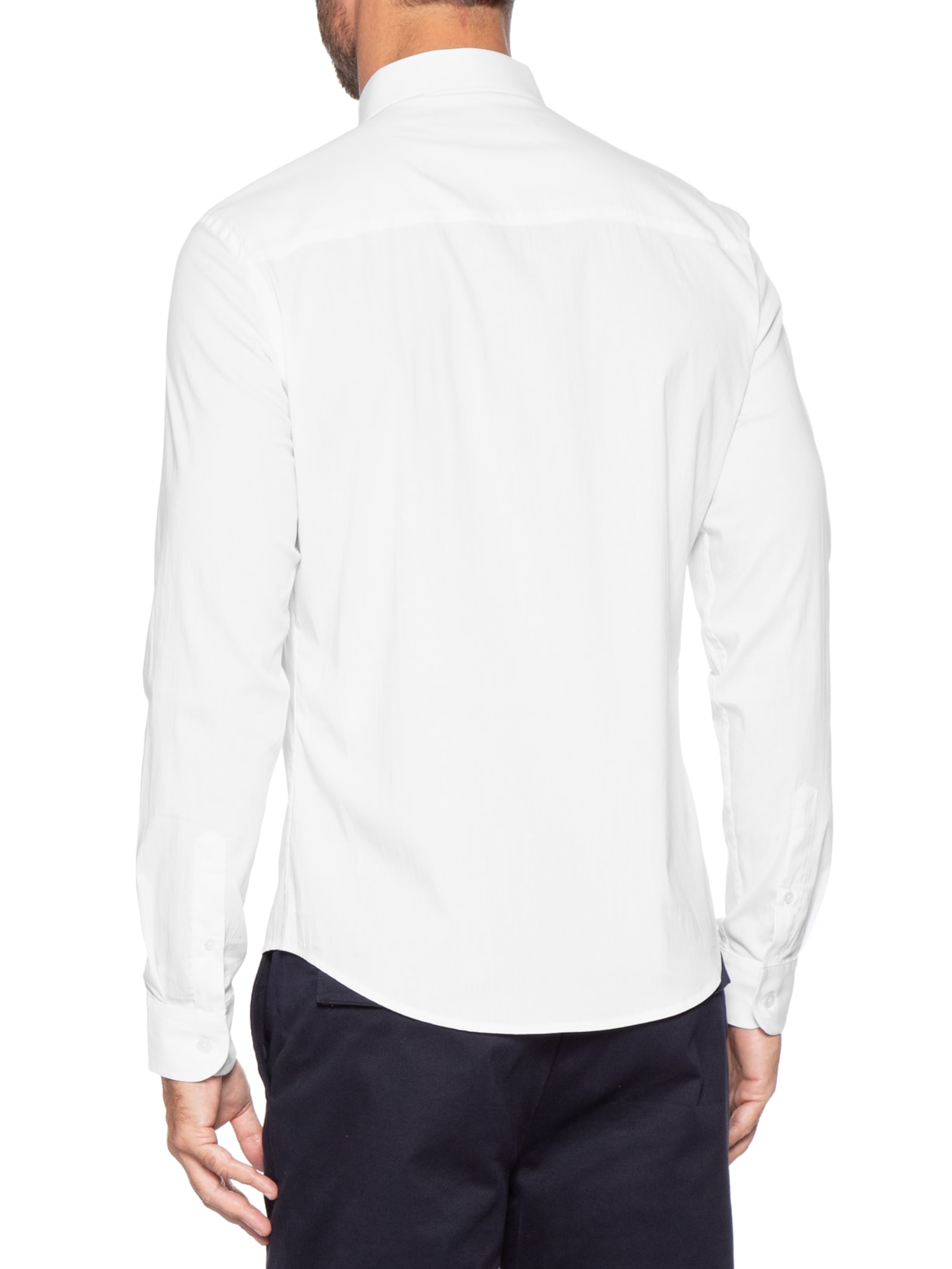 Camisa Manga Longa Tricoline Elastano Lisa Branco Sergio K