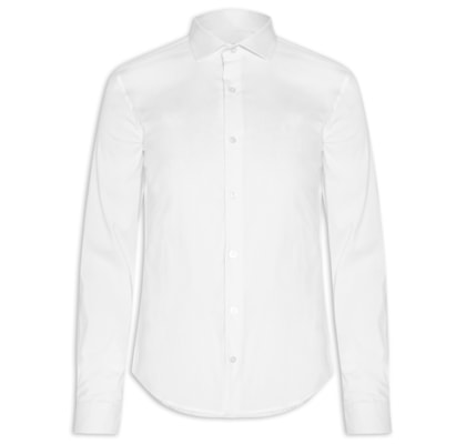 Camisa Manga Longa Tricoline Elastano Lisa - Branco