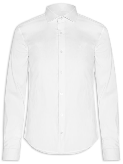 Camisa Manga Longa Tricoline Elastano Lisa - Branco