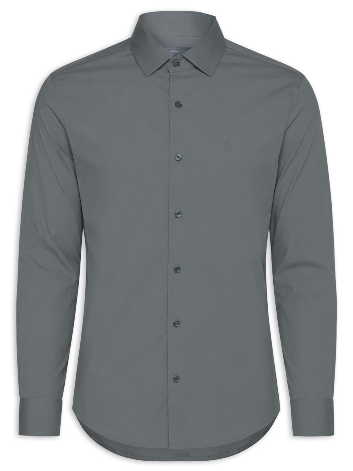Camisa Manga Longa Tricoline Elastano Lisa Cinza Sergio K