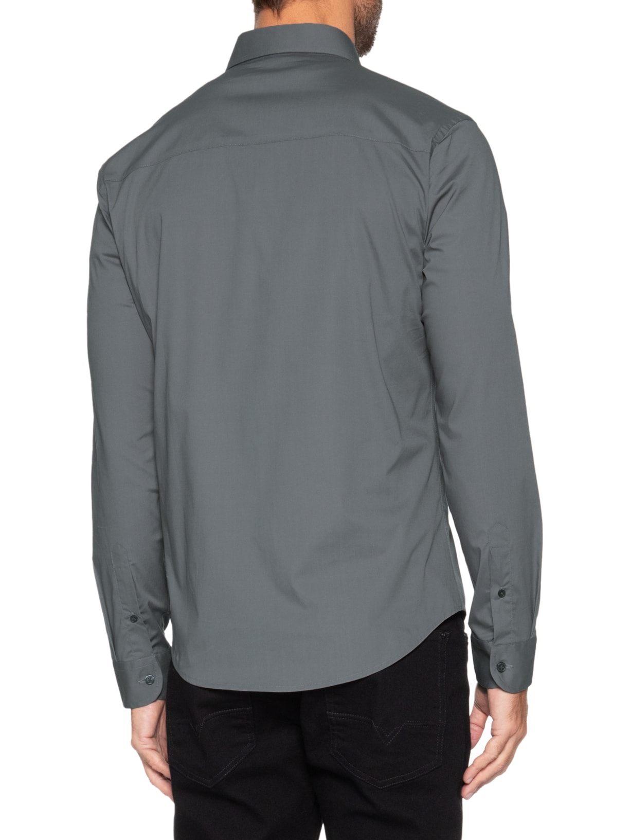 Camisa Manga Longa Tricoline Elastano Lisa Cinza Sergio K
