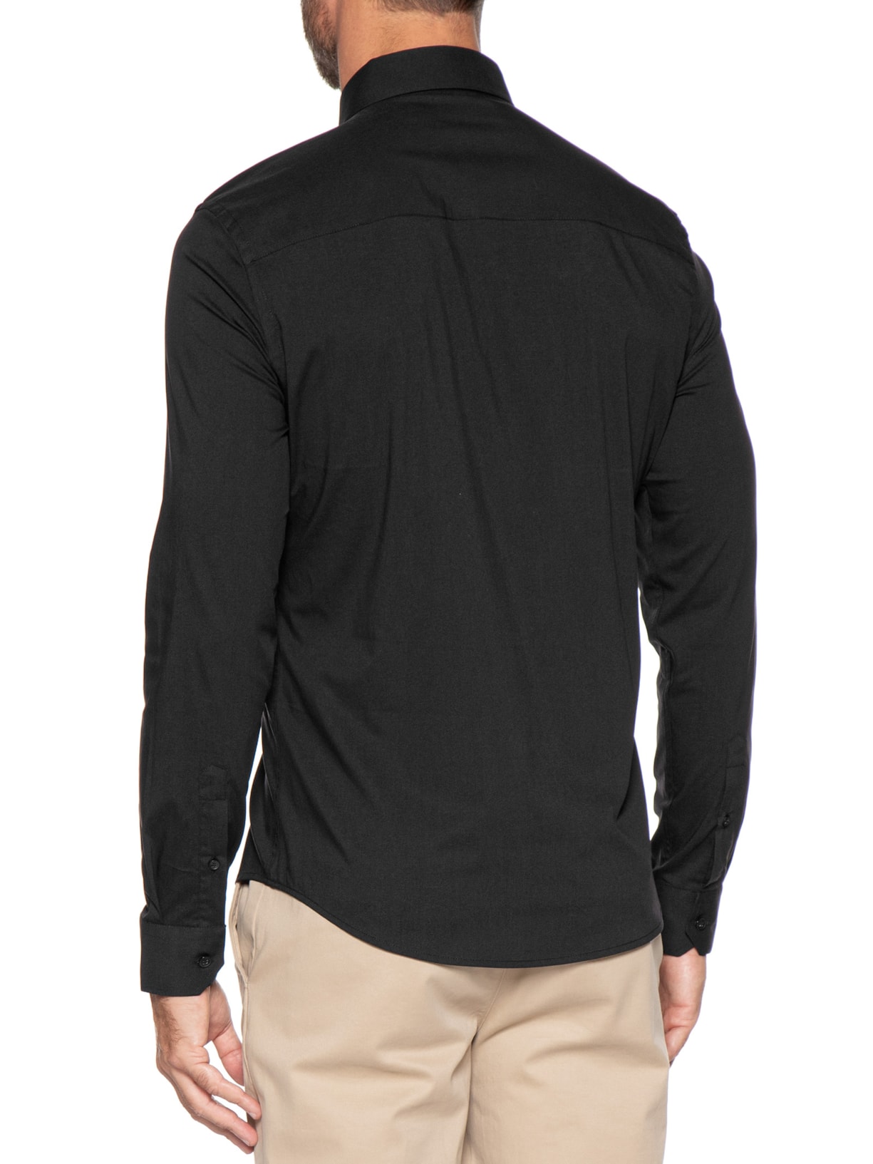 Camisa Manga Longa Tricoline Elastano Lisa Preto Sergio K