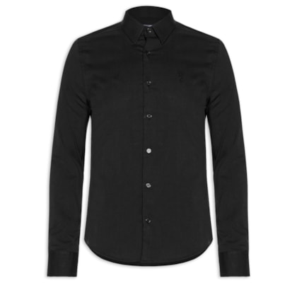 Camisa Manga Longa Tricoline Elastano Lisa - Preto