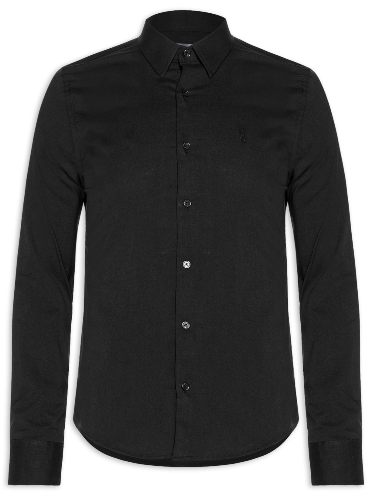 Camisa Manga Longa Tricoline Elastano Lisa - Preto