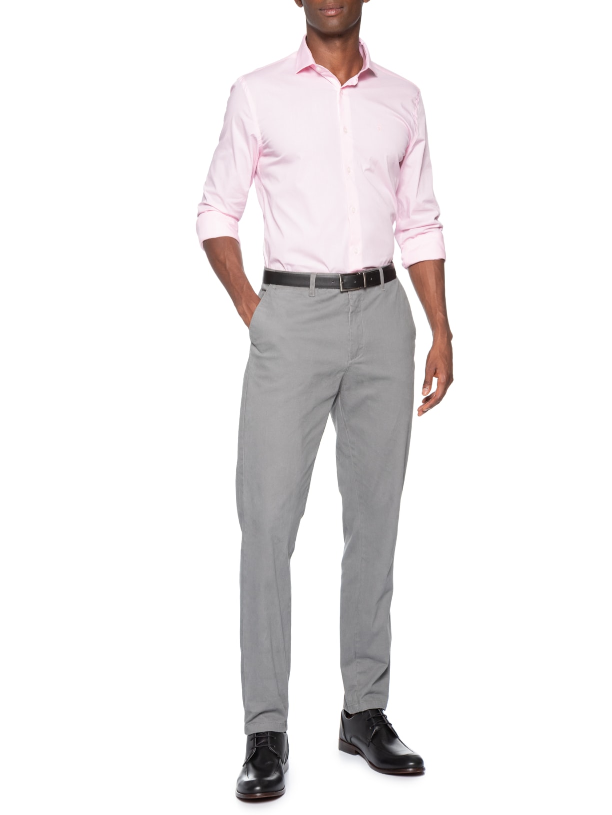 Camisa Manga Longa Tricoline Elastano Lisa Rosa Sergio K