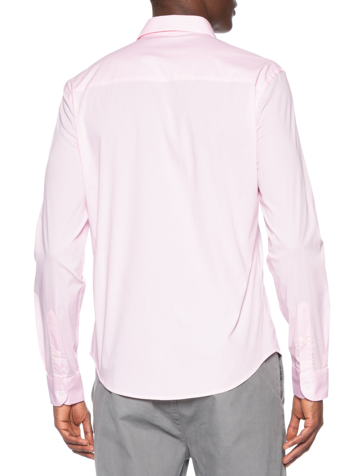 Camisa Manga Longa Tricoline Elastano Lisa Rosa Sergio K