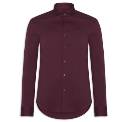 Camisa Manga Longa Tricoline Elastano Lisa - Vermelho