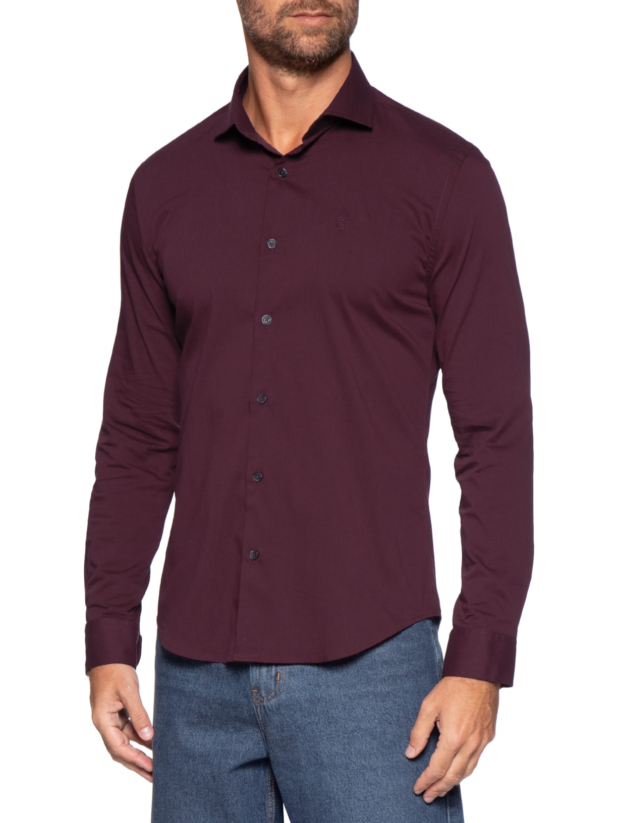 Camisa Manga Longa Tricoline Elastano Lisa Vermelho Sergio K