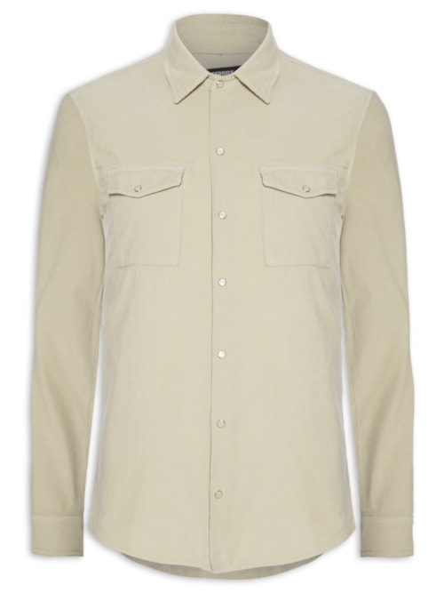 Camisa Manga Longa Veludo 2 Bolsos Tinturada - Bege