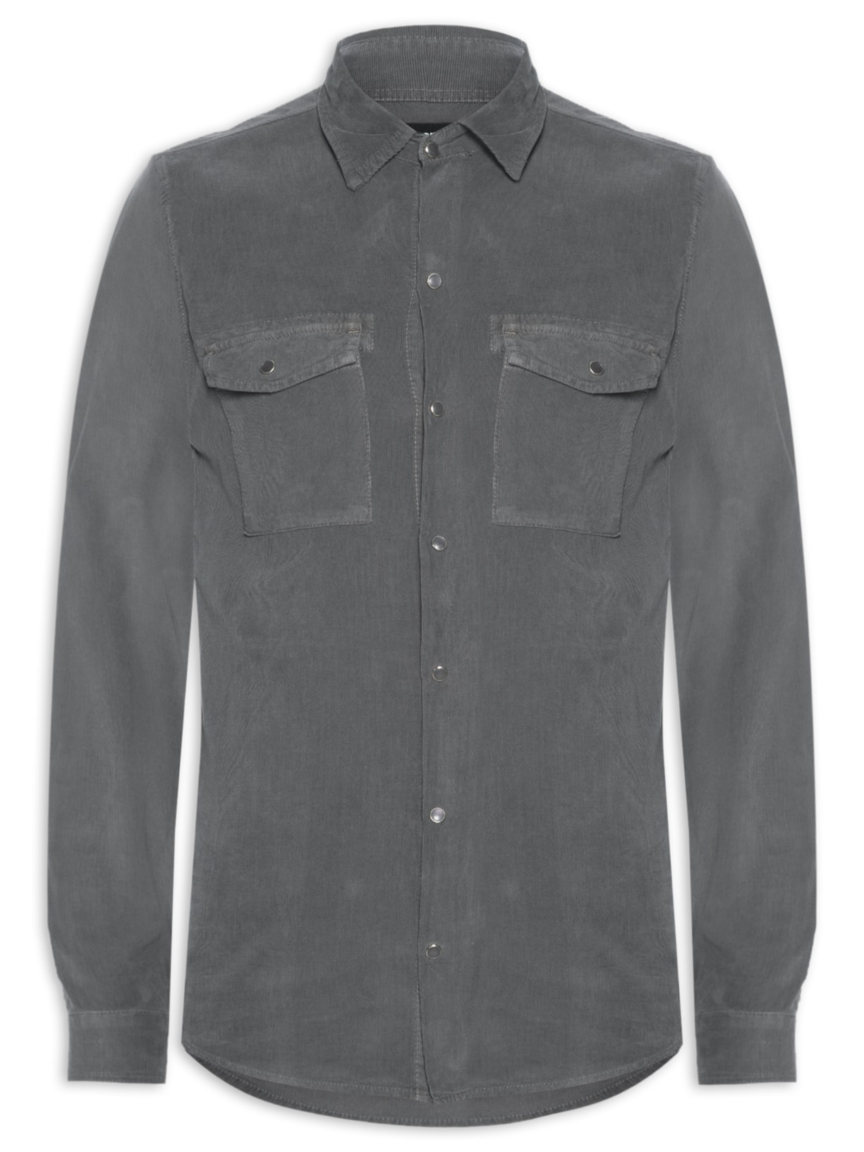 Camisa Manga Longa Veludo 2 Bolsos Tinturada - Cinza