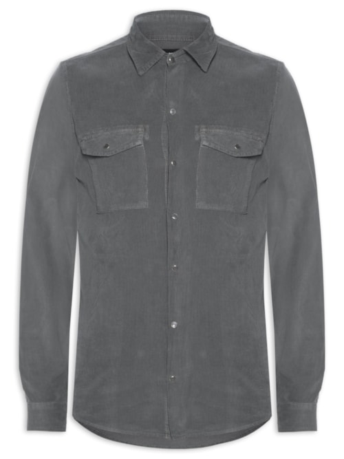 Camisa Manga Longa Veludo 2 Bolsos Tinturada - Cinza