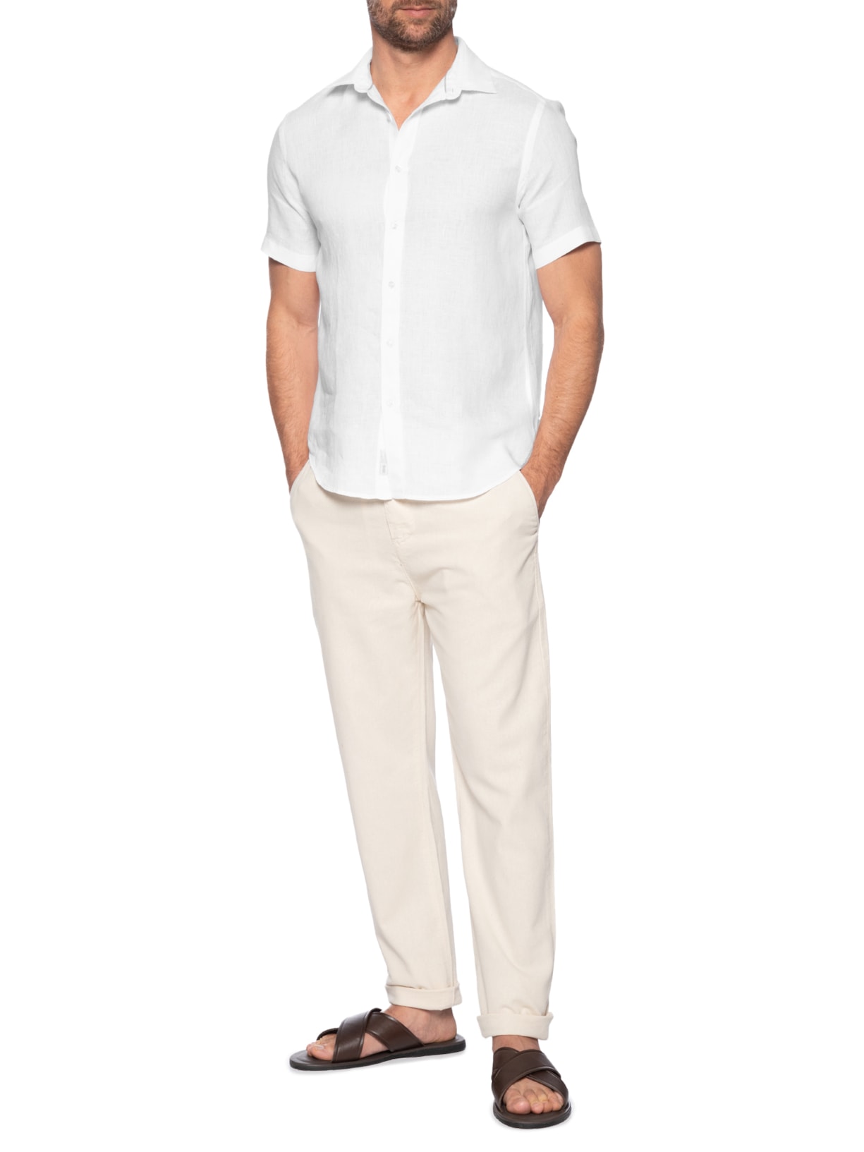 Camisa Masculina 100% Linho Branco Pineapple