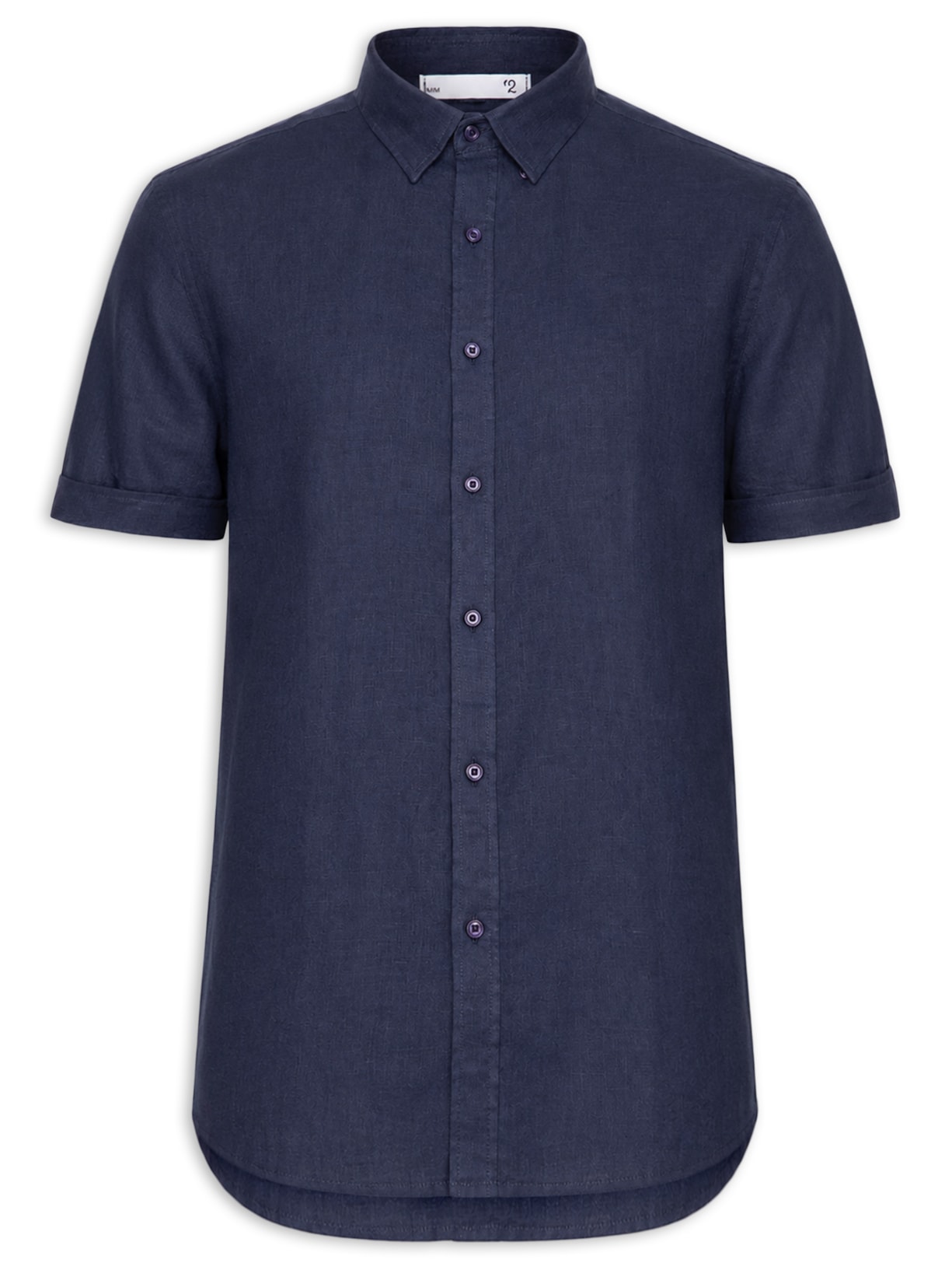 Camisa Masculina 100% Linho Manga Curta Azul '2 Essential